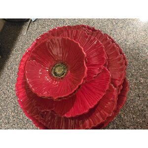 Rare Ambience Collections Nanette Vacher Fleur Rouge Red Set w/ 4 Part server